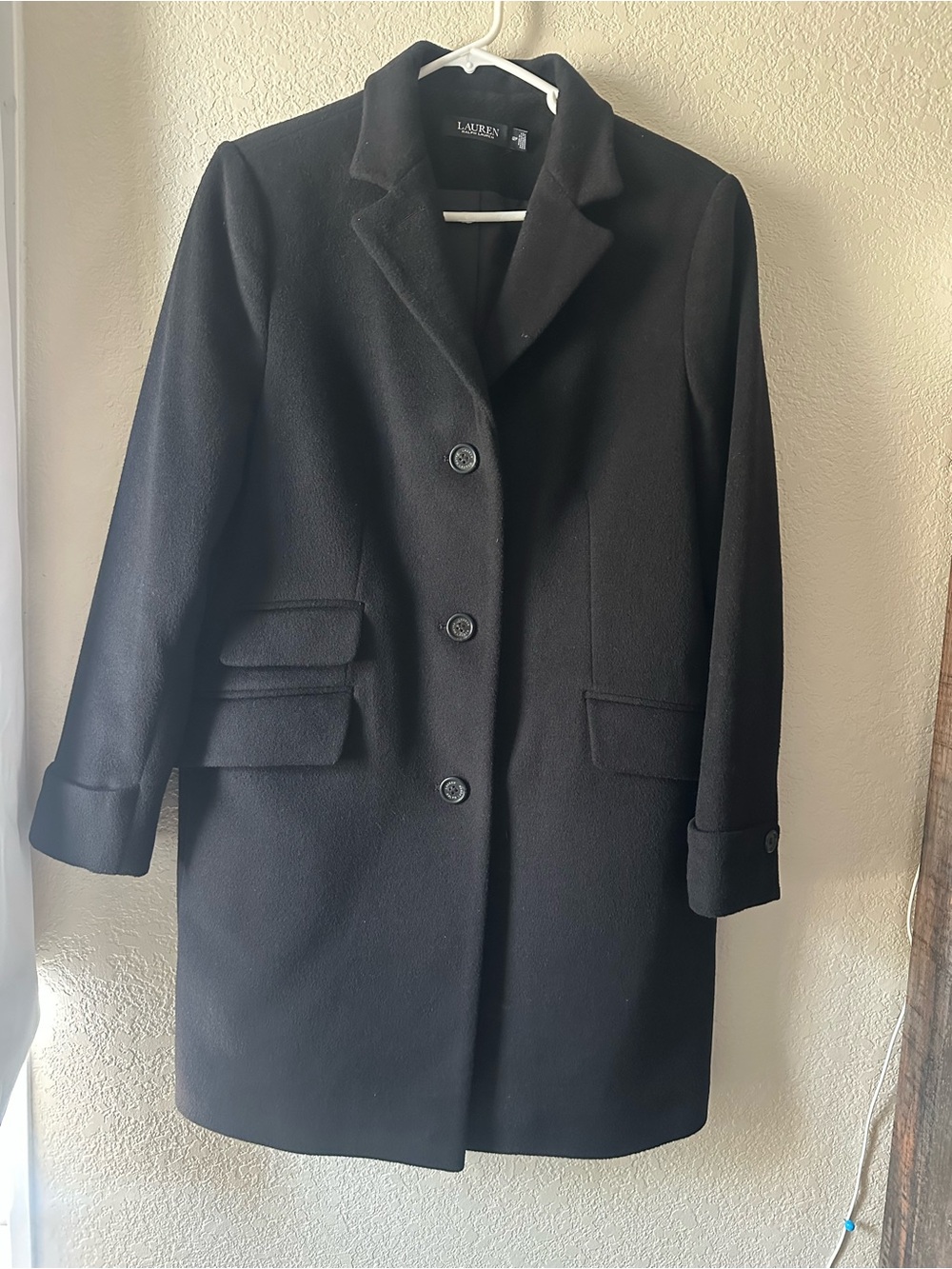 Lauren Ralph Lauren Black Single-Breasted Wool Blend Pea Coat